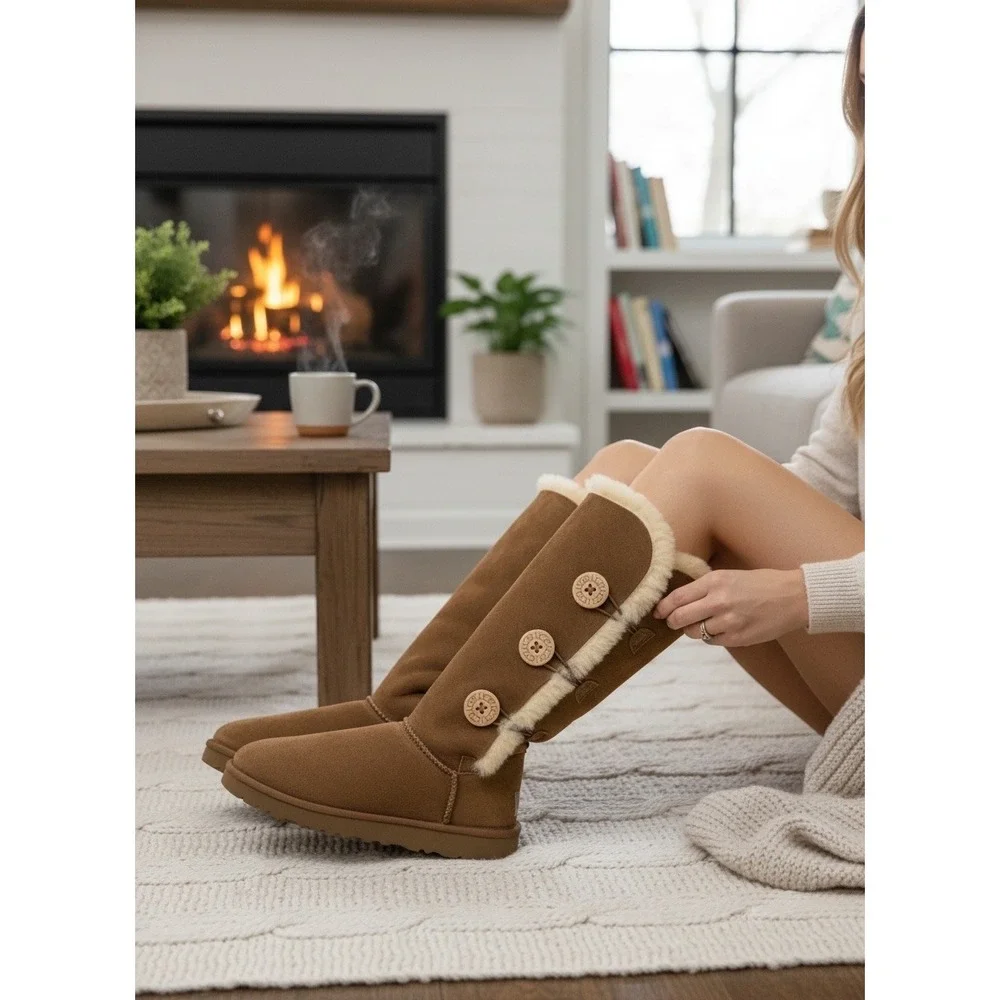 UGG Australia Bailey Button Triplet Chestnut Suede Tall Boots 1873 Womens 7